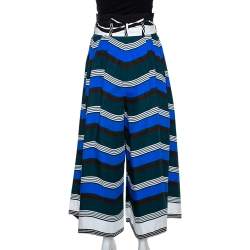 Pre Owned Fendi Multicolor Wave Printed Cotton Wide Leg Trousers M
