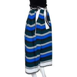 Pre Owned Fendi Multicolor Wave Printed Cotton Wide Leg Trousers M