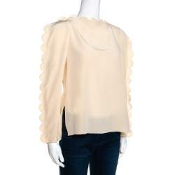 Pre Owned Fendi Cream Silk Scalloped Long Sleeve Blouse S