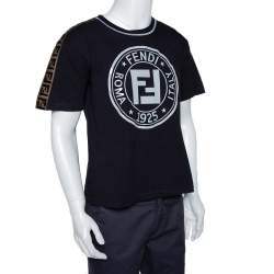 Pre Owned Fendi Black Embossed Logo Print Cotton Fendirama T-Shirt M