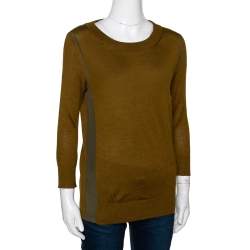 Pre Owned Fendi Olive Green Cashmere & Silk Trim Long Sleeve Jumper S