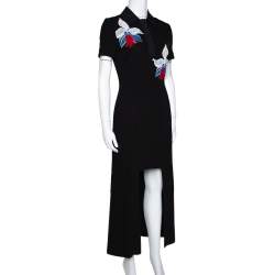 Pre Owned Fendi Black Floral Embroidered Crepe Cutout Detail Dress S