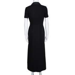 Pre Owned Fendi Black Floral Embroidered Crepe Cutout Detail Dress S