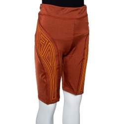 Pre Owned Fendi Burnt Orange Logo Embossed Cycling Shorts M