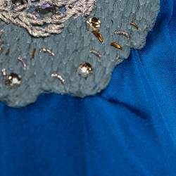 Pre Owned Fendi Blue Draped Jersey Embellished Shoulder Detail Belted Dress M