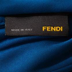 Pre Owned Fendi Blue Draped Jersey Embellished Shoulder Detail Belted Dress M