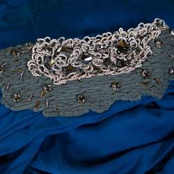 Pre Owned Fendi Blue Draped Jersey Embellished Shoulder Detail Belted Dress M