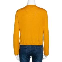 Pre Owned Fendi Mustard Yellow Cashmere Silk Neck Tie Detail Embellished Cardigan M