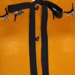 Pre Owned Fendi Mustard Yellow Cashmere Silk Neck Tie Detail Embellished Cardigan M