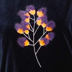 Pre Owned Fendi Dark Blue Velvet Mink Fur Floral Appliqued Top M