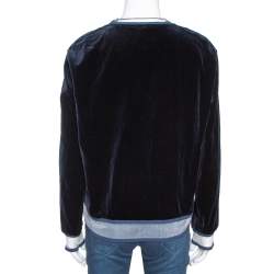 Pre Owned Fendi Dark Blue Velvet Mink Fur Floral Appliqued Top M