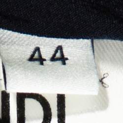 Pre Owned Fendi Dark Blue Velvet Mink Fur Floral Appliqued Top M