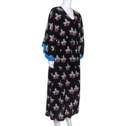 Fendi Black Orchid Print Silk Oversized Maxi Kaftan S