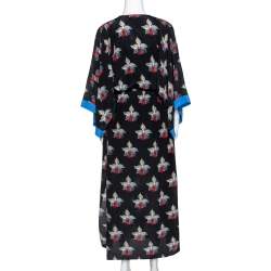 Fendi Black Orchid Print Silk Oversized Maxi Kaftan S