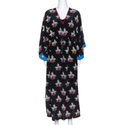 Fendi Black Orchid Print Silk Oversized Maxi Kaftan S