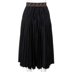 مملوكة مسبقًا تنورة فندي حافة مزينة شعارالماركة أف أف و طيات جيرسيه تقني أسود مقاس صغير (سمول)