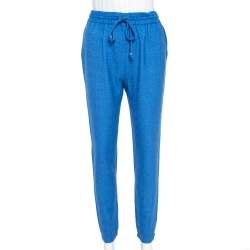 Pre Owned Fendi Blue Wool & Silk Elasticized Waist Trousers S