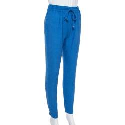 Pre Owned Fendi Blue Wool & Silk Elasticized Waist Trousers S