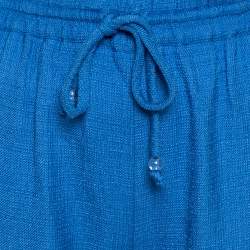 Pre Owned Fendi Blue Wool & Silk Elasticized Waist Trousers S