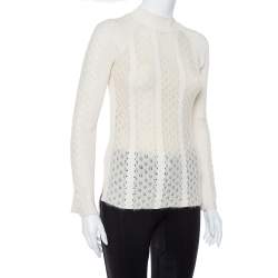 Pre Owned Fendi Off White Knit Paneled Sweater Raglan Sleeve Jumper S