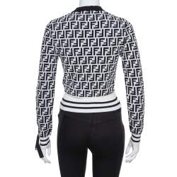 Pre Owned Fendi Monochrome FF Logo Jacquard Knit Crop Top S