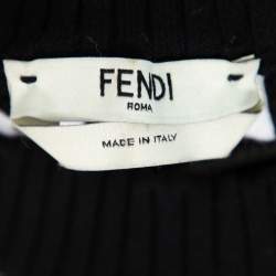 Pre Owned Fendi Monochrome FF Logo Jacquard Knit Crop Top S