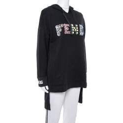 Pre Owned Fendi Black Cotton Logo Studded Long Hoodie S