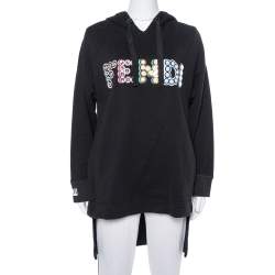 Pre Owned Fendi Black Cotton Logo Studded Long Hoodie S