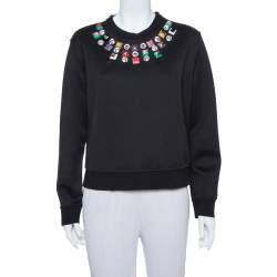 Pre Owned Fendi Black Knit Embellished Neck Detail Cropped Sweatshirt M