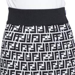 Pre Owned Fendi Monochrome Silk Side Slit Detail Midi Skirt S