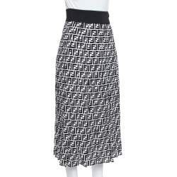Pre Owned Fendi Monochrome Silk Side Slit Detail Midi Skirt S