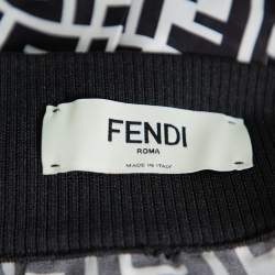 Pre Owned Fendi Monochrome Silk Side Slit Detail Midi Skirt S