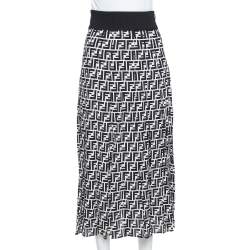 Pre Owned Fendi Monochrome Silk Side Slit Detail Midi Skirt S