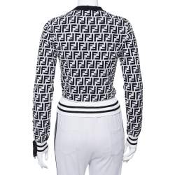 Pre Owned Fendi Monochrome Zucca Monogram Intarsia Knit Crop Top S