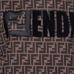 Pre Owned Fendi Brown Logo Printed Cotton Embroidered Crewneck T Shirt S