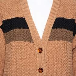 Pre Owned Fendi Brown Cable Knit Stripe Detail Cardigan XS