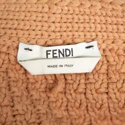 Pre Owned Fendi Brown Cable Knit Stripe Detail Cardigan XS