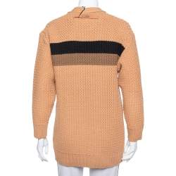 Pre Owned Fendi Brown Cable Knit Stripe Detail Cardigan XS