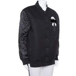 Pre Owned Fendi Karlito Black Logo Applique Detail Quilted Down Bomber Jacket M