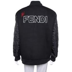 Pre Owned Fendi Karlito Black Logo Applique Detail Quilted Down Bomber Jacket M