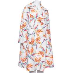 Fendi White Jacquard Birds Of Paradise Print Oversized Coat S