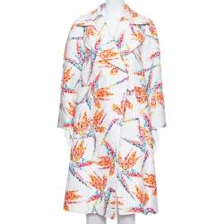 Fendi White Jacquard Birds Of Paradise Print Oversized Coat S