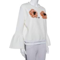 Pre Owned Fendi Cream Knit Pom - Pom Applique Flared Sleeve Jumper M