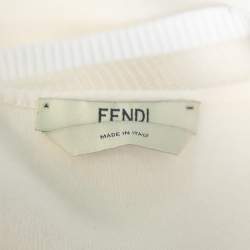 Pre Owned Fendi Cream Knit Pom - Pom Applique Flared Sleeve Jumper M