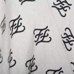 Pre Owned Fendi Grey Logo Intarsia Knit Fringed Poncho (One Size)