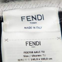 Pre Owned Fendi Grey Logo Intarsia Knit Fringed Poncho (One Size)