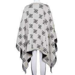 Pre Owned Fendi Grey Logo Intarsia Knit Fringed Poncho (One Size)