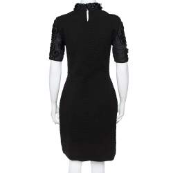 Pre Owned Fendi Black Embossed Knit Applique Detail Cloque Dress M