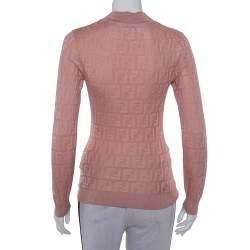 Pre Owned Fendi Pink Zucca Monogram Knit High Neck Jumper S