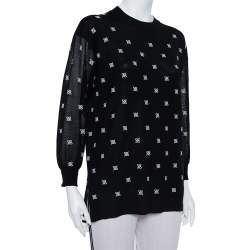 Pre Owned Fendi Black Wool & Silk Logo Embroidered Jumper S
